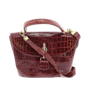 Chestnut Croc-Embossed Vintage Leather Top-Handle Bag